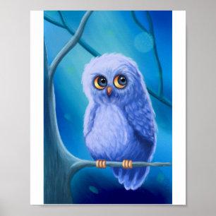 Funny Sleepy Blue Owl Poster