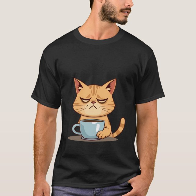 Funny Sleepy Ginger Cat Needs Coffee Morning ✨🐾☕ T-Shirt (Vorderseite)