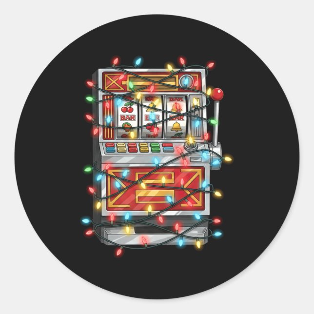 Funny Slot Machine Christmas Graphics Lights Lover Runder Aufkleber (Vorderseite)