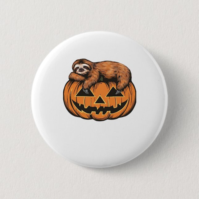 Funny Sloth auf Halloween Pumpkin Essential T - Sh Button (Vorderseite)