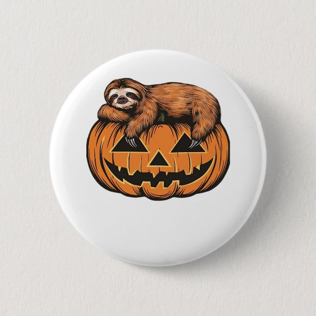 Funny Sloth auf Halloween Pumpkin Essential T - Sh Button (Vorderseite)