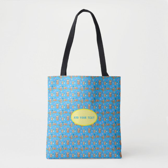 Funny Sloth Blue Pattern | Vorlage hinzufügen Tasche (Vorderseite)