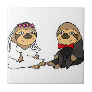 Funny Sloth Brie und Groom Wedding Fliese