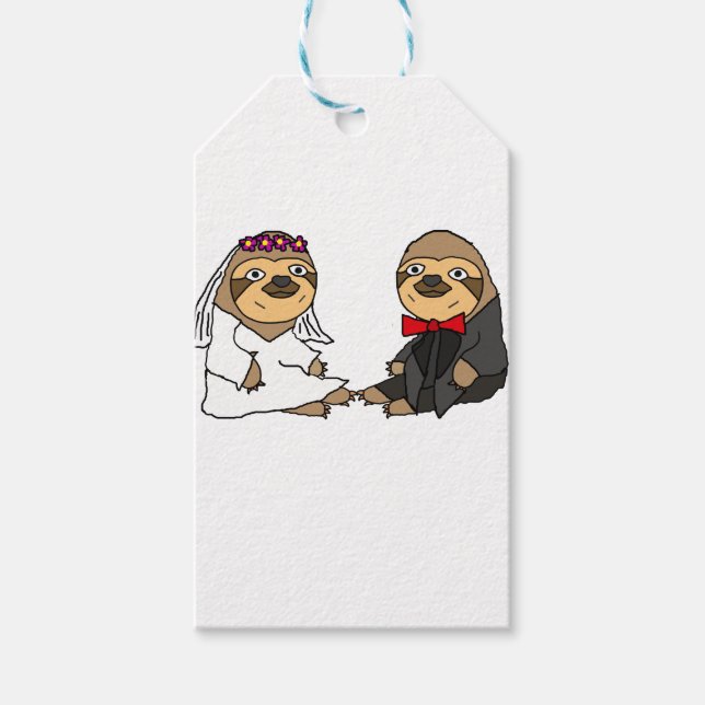 Funny Sloth Brie und Groom Wedding Geschenkanhänger (Vorderseite)