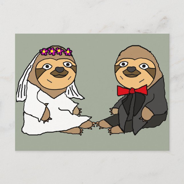 Funny Sloth Brie und Groom Wedding Postkarte (Vorderseite)