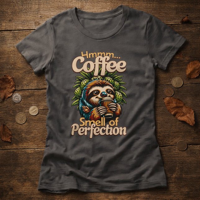 Funny Sloth Coffee Drinker T-Shirt (Von Creator hochgeladen)