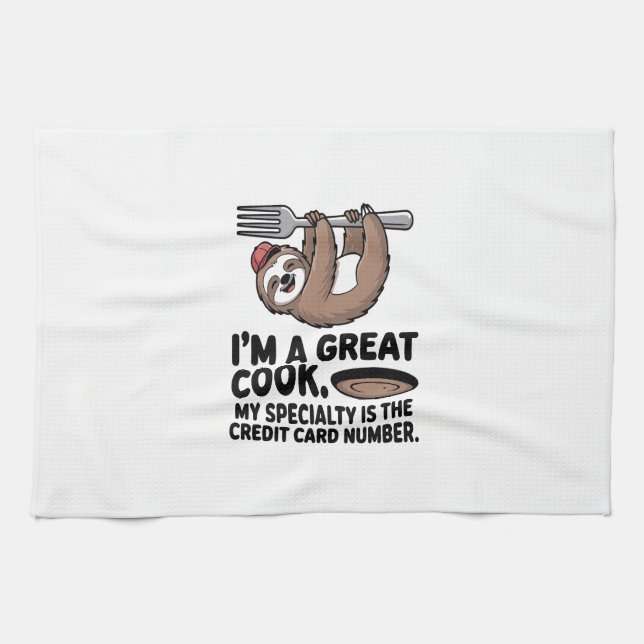 Funny Sloth Cook Hanging on a Fork Geschirrtuch (Horizontal)