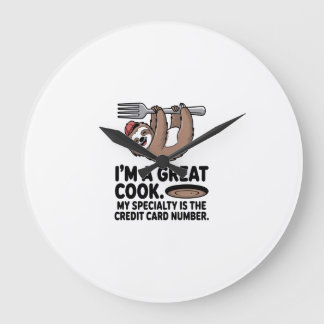 Funny Sloth Cook Hanging on a Fork Große Wanduhr