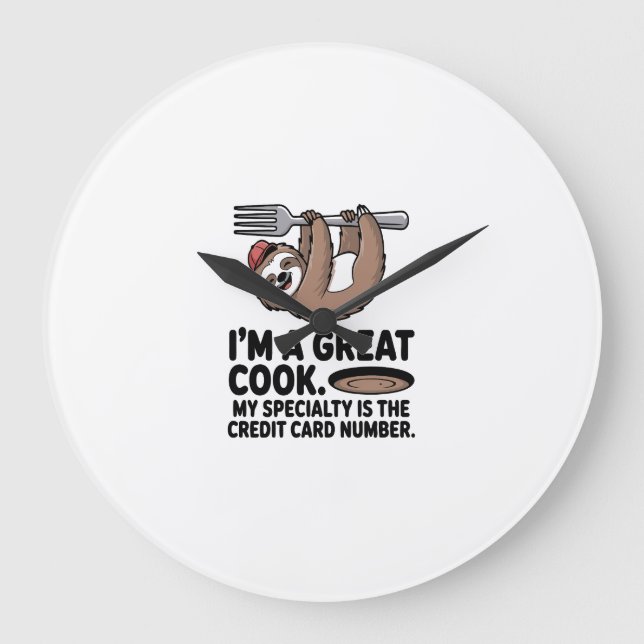 Funny Sloth Cook Hanging on a Fork Große Wanduhr (Vorderseite)