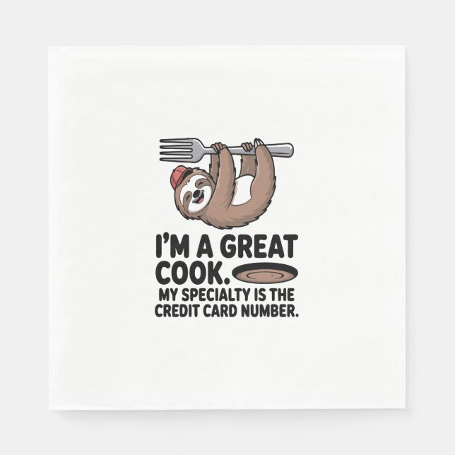 Funny Sloth Cook Hanging on a Fork Serviette (Vorderseite)