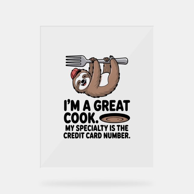 Funny Sloth Cook Hängt auf einer Gabel Acrylschild (Vorderseite)