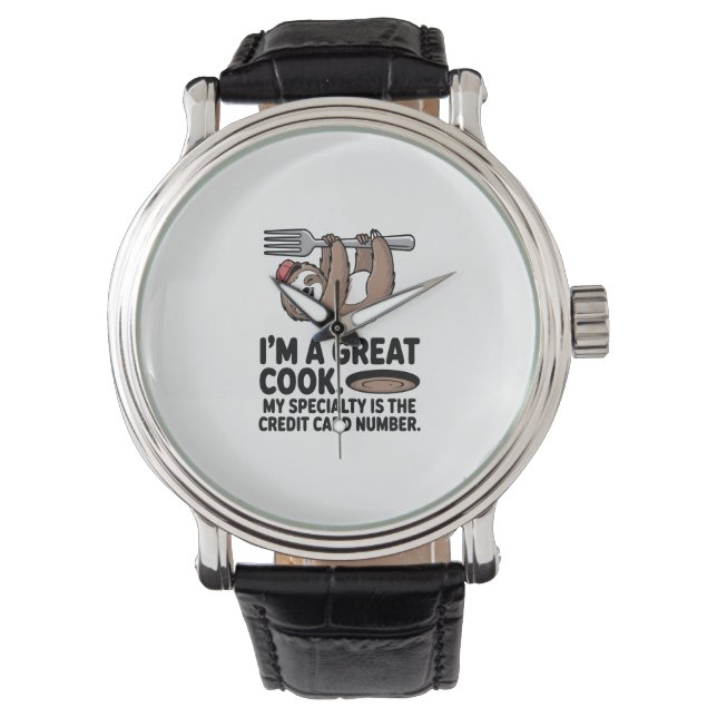Funny Sloth Cook Hängt auf einer Gabel Armbanduhr (Vorderseite)