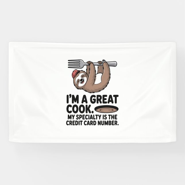 Funny Sloth Cook Hängt auf einer Gabel Banner (Horizontal)