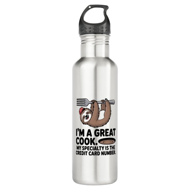 Funny Sloth Cook Hängt auf einer Gabel Edelstahlflasche (Vorderseite)
