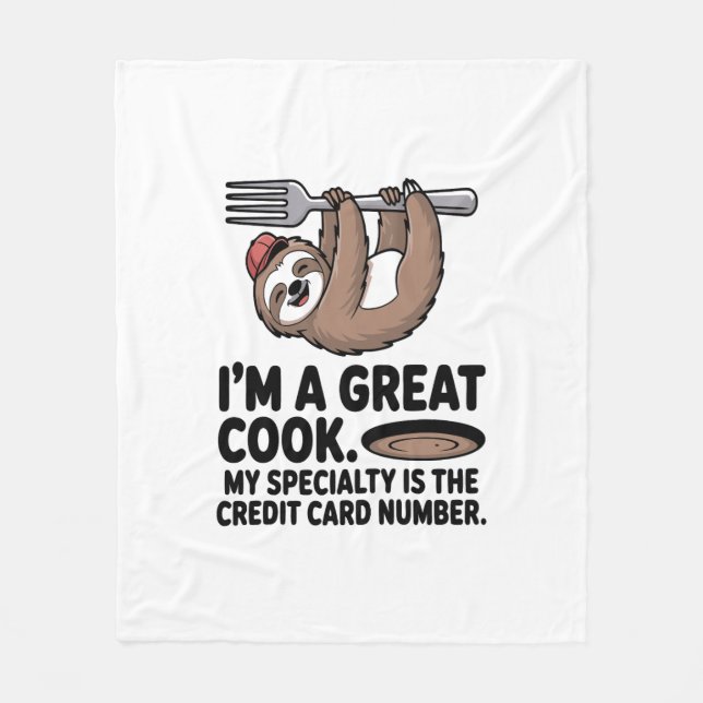 Funny Sloth Cook Hängt auf einer Gabel Fleecedecke (Vorderseite)
