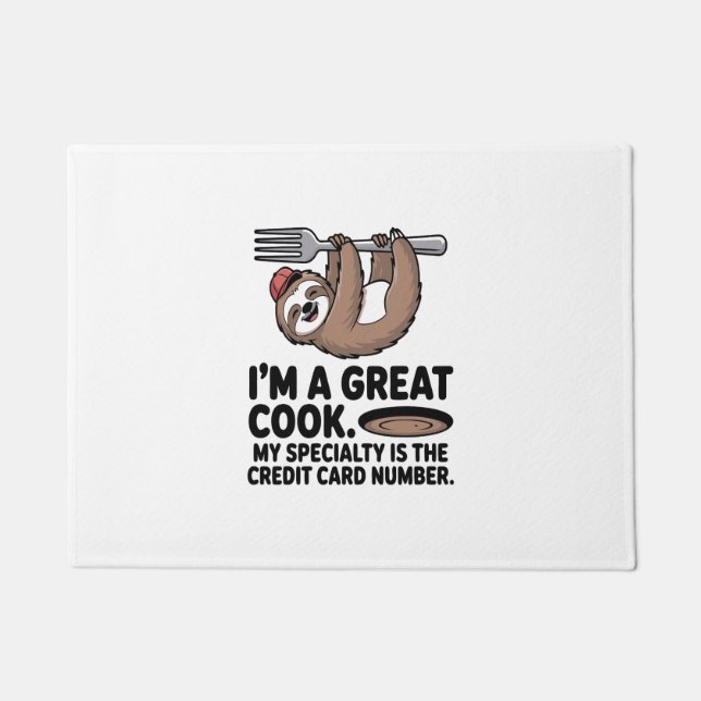 Funny Sloth Cook Hängt auf einer Gabel Fußmatte (Vorderseite)