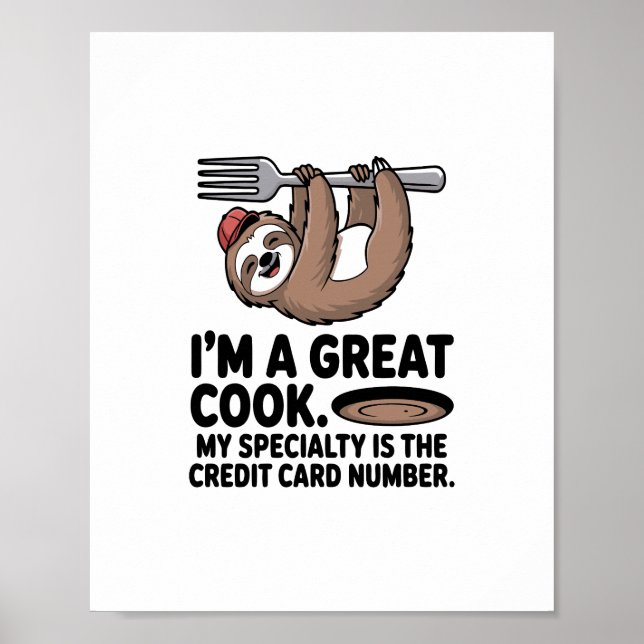 Funny Sloth Cook Hängt auf einer Gabel Poster (Vorne)