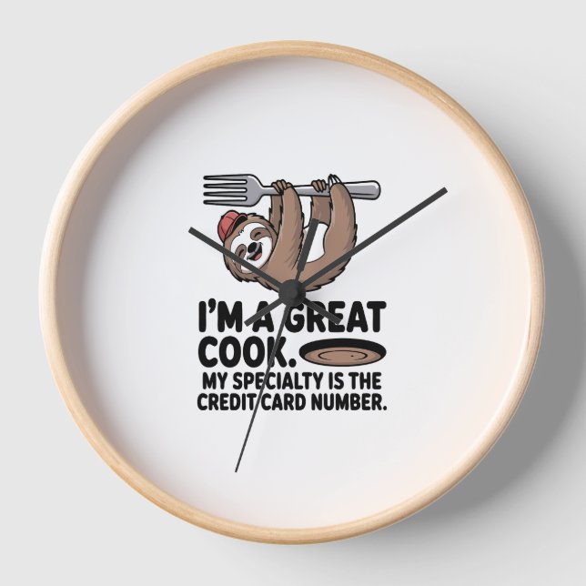 Funny Sloth Cook Hängt auf einer Gabel Uhr (Vorderseite)