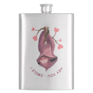 Funny Sloth Flask Smile - Benutzerdefinierter Text Flachmann