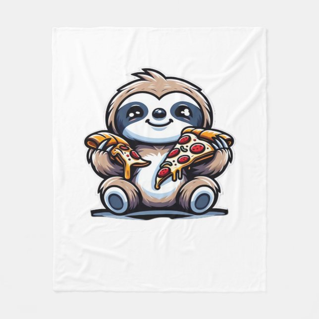 Funny Sloth frisst Pizza, Kawaii Animal drüben Fleecedecke (Vorderseite)