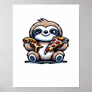 Funny Sloth frisst Pizza, Kawaii Animal drüben Poster