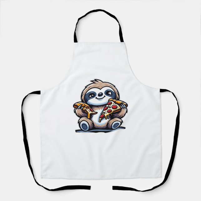 Funny Sloth frisst Pizza, Kawaii Animal drüben Schürze (Vorderseite)