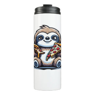 Funny Sloth frisst Pizza, Kawaii Animal drüben Thermosbecher