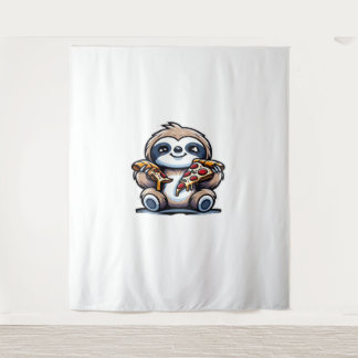 Funny Sloth frisst Pizza, Kawaii Animal drüben Wandteppich