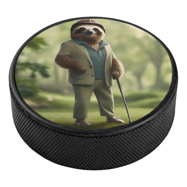 Funny Sloth Golf Player, Eishockey Puck (3/4)