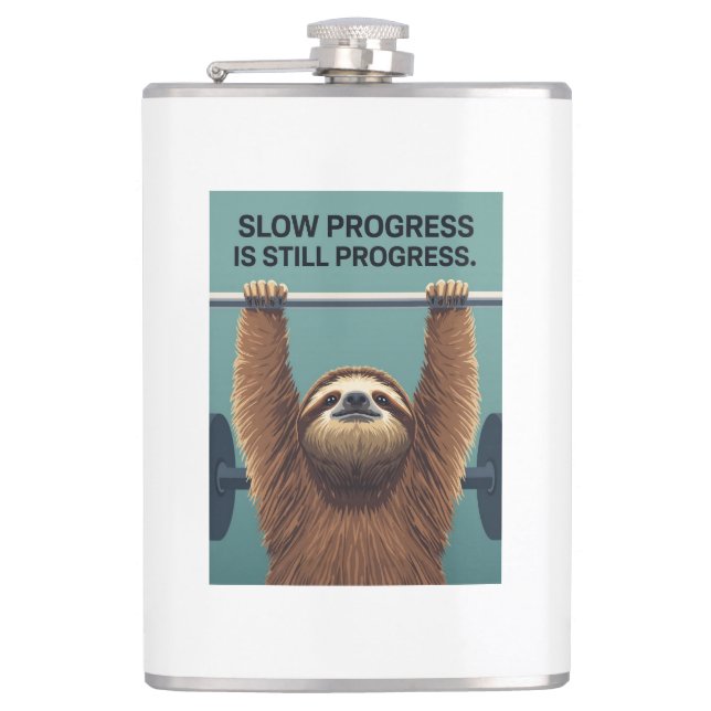 Funny Sloth Gym Motivation Poster - Slow Progress  Flachmann (Vorderseite)