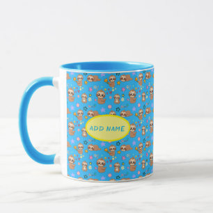 Funny Sloth Hearts Blumenmuster Name hinzufügen Tasse