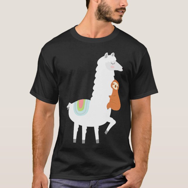 Funny Sloth Hugging Llama Alpaca T-Shirt (Vorderseite)