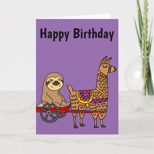 Funny Sloth in Red Wagon gepulst von Llama Karte (Vorderseite)
