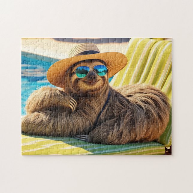 Funny Sloth in Sonnenbrille am Pool (Horizontal)