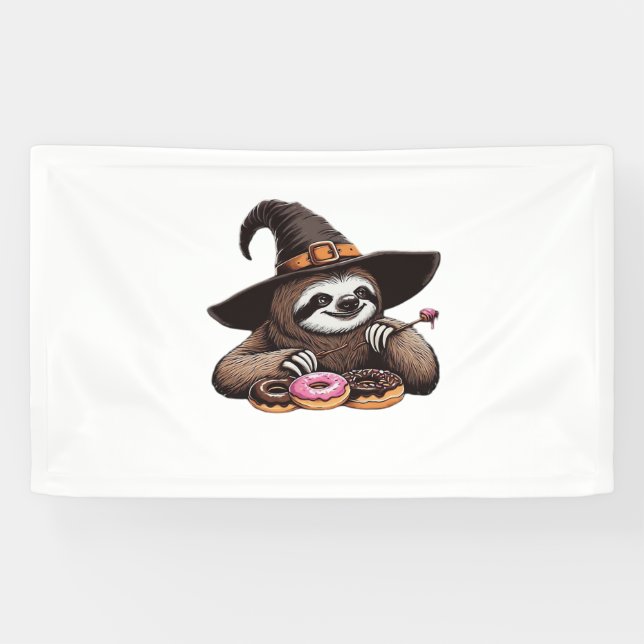 Funny Sloth in Witch Hat geniessen Donuts - Niedli Banner (Horizontal)
