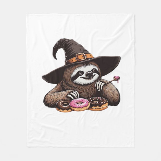 Funny Sloth in Witch Hat geniessen Donuts - Niedli Fleecedecke (Vorderseite)