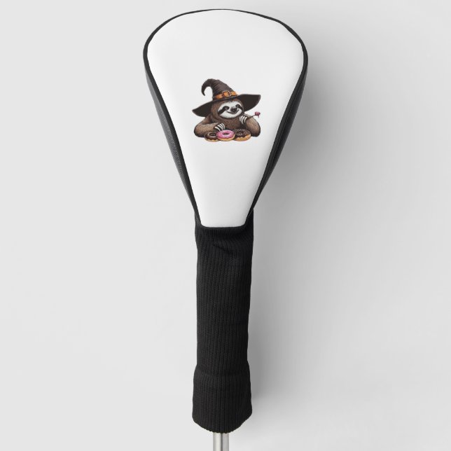 Funny Sloth in Witch Hat geniessen Donuts - Niedli Golf Headcover (Vorderseite)