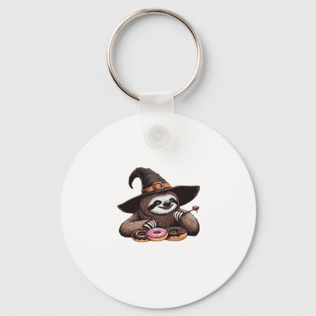 Funny Sloth in Witch Hat geniessen Donuts - Niedli Schlüsselanhänger (Vorderseite)