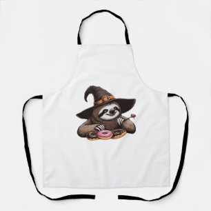 Funny Sloth in Witch Hat geniessen Donuts - Niedli Schürze