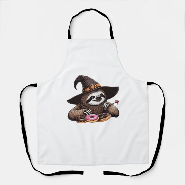 Funny Sloth in Witch Hat geniessen Donuts - Niedli Schürze (Vorderseite)