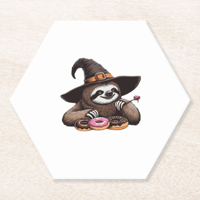 Funny Sloth in Witch Hat geniessen Donuts - Niedli Untersetzer (Vorderseite)