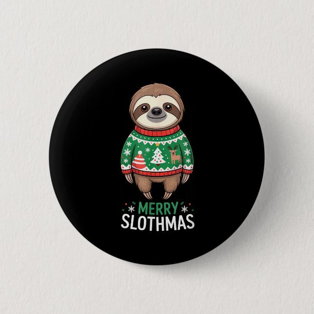 Funny Sloth Lover Christmas Merry Slothmas Ugly Ho Button (Vorderseite)