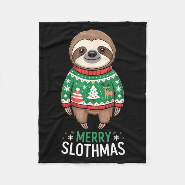 Funny Sloth Lover Christmas Merry Slothmas Ugly Ho Fleecedecke (Vorderseite)