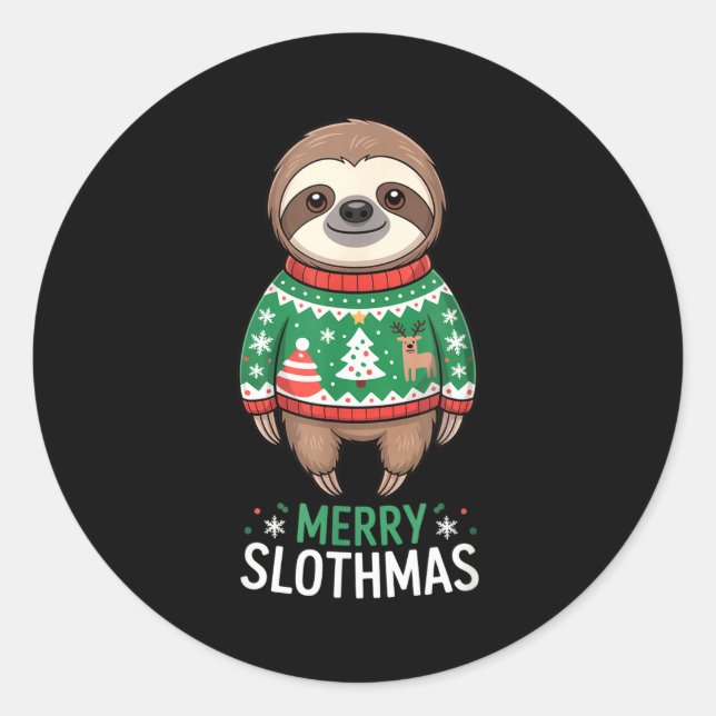 Funny Sloth Lover Christmas Merry Slothmas Ugly Ho Runder Aufkleber (Vorderseite)