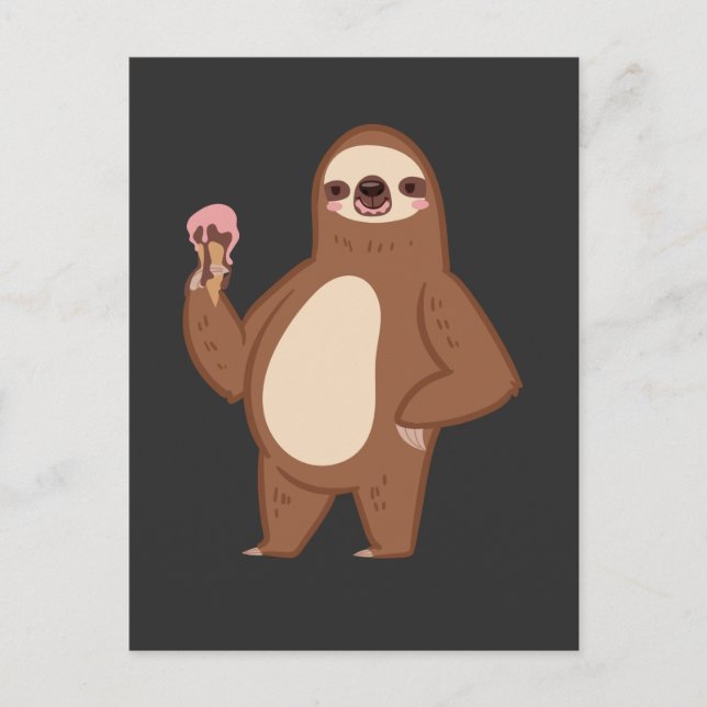 Funny Sloth mit Ice Creme Postkarte (Vorderseite)
