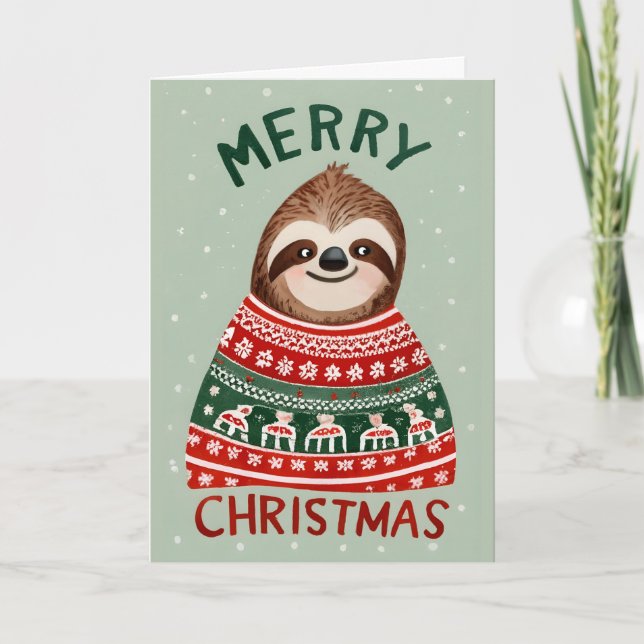 Funny Sloth mit Weihnachts-Sweater Karte (Vorderseite)