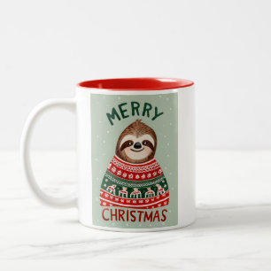 Funny Sloth mit Weihnachts-Sweater Zweifarbige Tasse