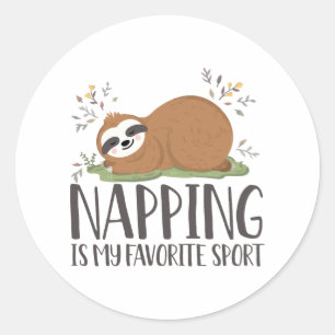 Funny Sloth Napping ist mein Lieblingssport Runder Aufkleber