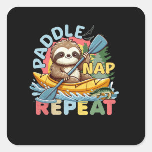 Funny Sloth Outdoor - Kayaking Sloth Quadratischer Aufkleber