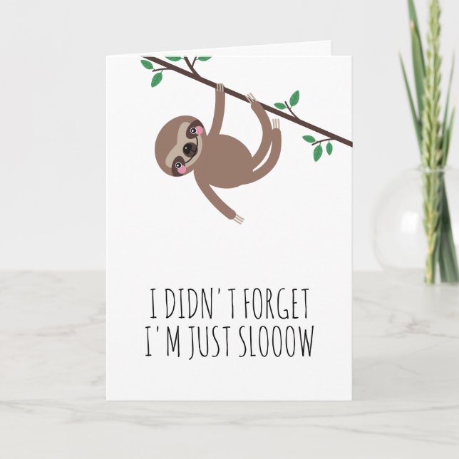 Funny Sloth Pink Belated Birthday Karte (Vorderseite)